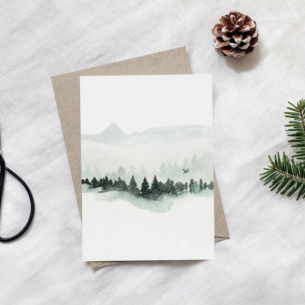 Berge Postkarte 2-er Set, winter Postcard, Nebliger Wald Postcard,