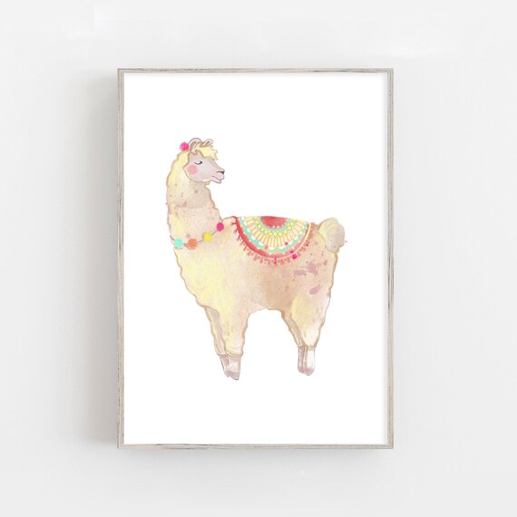 Watercolour Lama print, nursery lama print