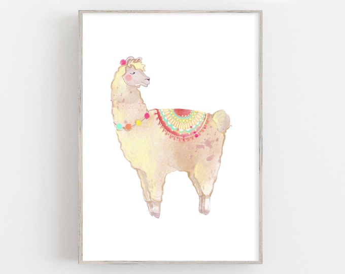 Watercolour Lama print, nursery lama print