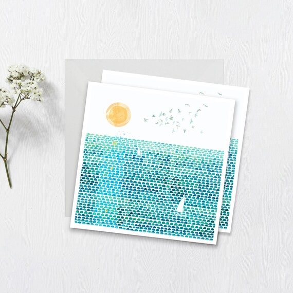 Postcard sun & sea set of 2, summer sea postcard