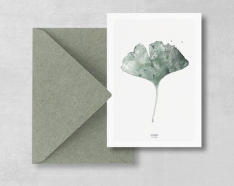 Botanical Postcard Gingko Biloba Leaf Set of 2