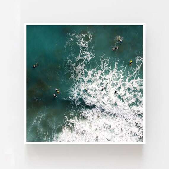 Surfer in Water Levanto Italy Drone Photography Print, Aerial Photo Print