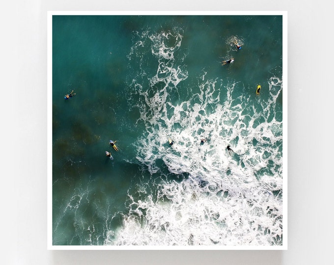 Surfer in Water Levanto Italy Drone Photography Print, Aerial Photo Print