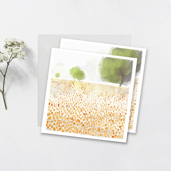 Postcard Watercolor tulip meadow set of 2