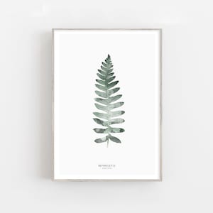 Watercolor fern leaf fine art print, green leaf wall art