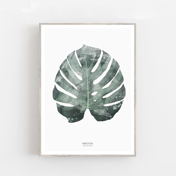 Watercolor Monstera Leaf print, Tropical Leaf, Botanical Print, Green Print