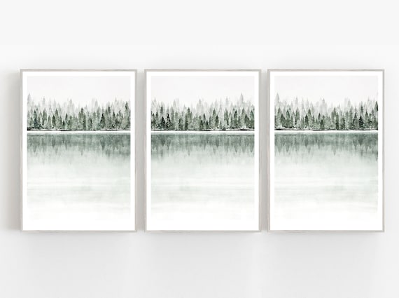 Set of 3 abstract watercolor landscape prints, bedroom wall art, scandinavian prints