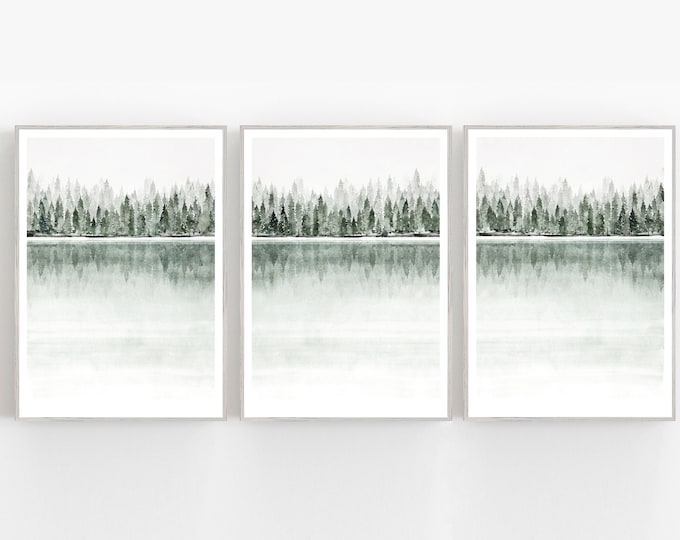 Set of 3 abstract watercolor landscape prints, bedroom wall art, scandinavian prints