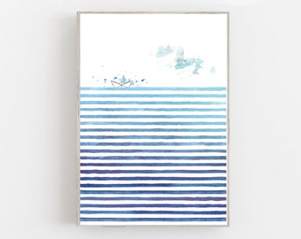 Aquarell Abstrakte Meer Kunstdruck, Aquarell abstrakter Ozean Kunstdruck