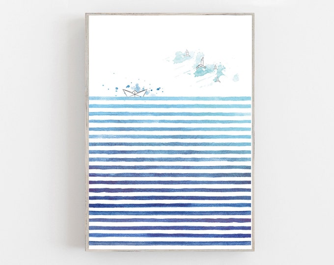 Abstract watercolor sea print, modern watercolor ocean print