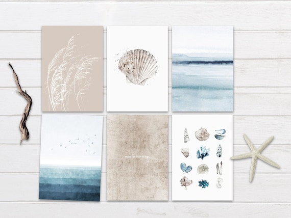 Set of 6 postcards, sea ocean postcards, summer postcards, nature postcards