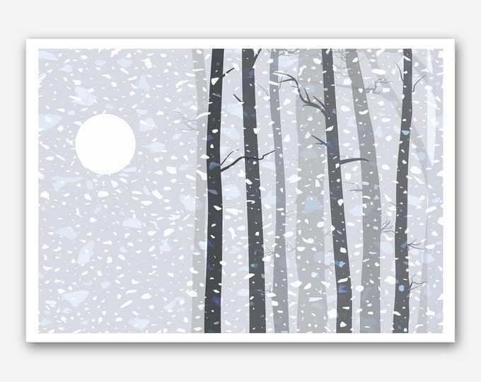 Winter trees print, winter forest print, modern winter landscape print