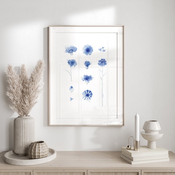 Watercolor cornflowers print, modern watercolor blue flowers print