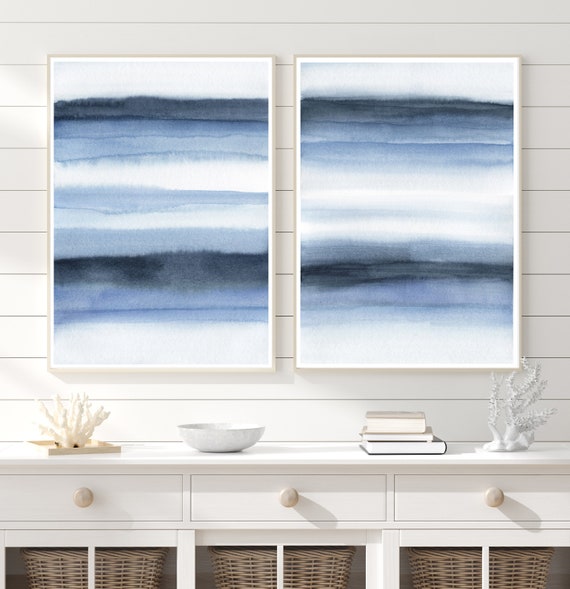 Set of 2 abstract watercolor prints, blue prints, beach house prints, hamptons style