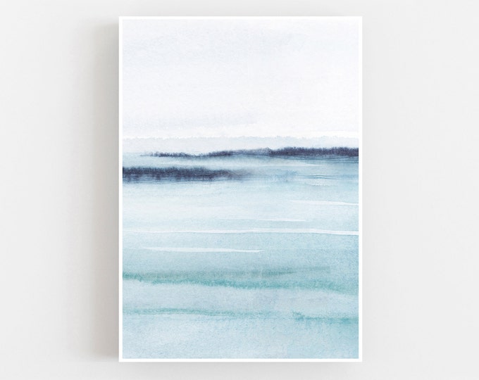 Abstract watercolor foggy landscape print, scandinavian wall art decor