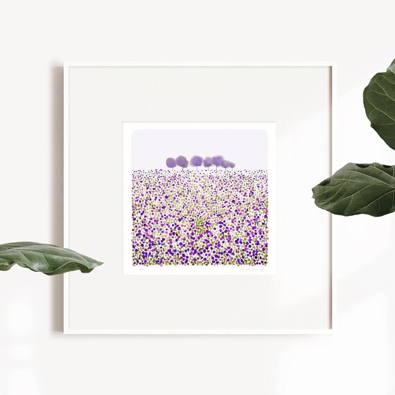 Watercolor autumn print, watercolor landscape, fields print, wall art, abstract watercolor, abstract landscape, purple print