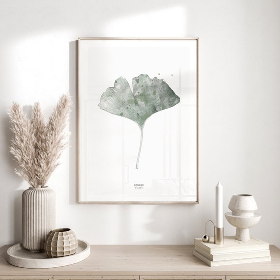 Watercolor ginkgo leaf art print, botanical wall art, green wall art, nature lover gift