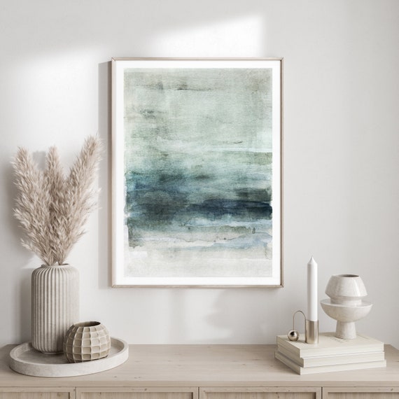 Abstract watercolor foggy landscape print, scandinavian wall art decor