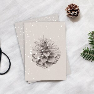 Set di 2 pigne di Natale, cartolina invernale, biglietto pieghevole di Natale, biglietto di auguri hygge