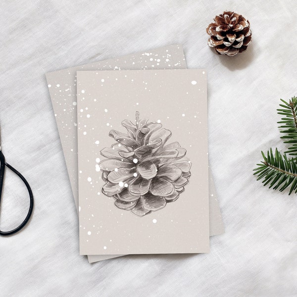 Weihnachtskarte Tannenzapfen 2-er Set, winter Postkarte, Weihnachten Klappkarte, Hygge Grußkarte