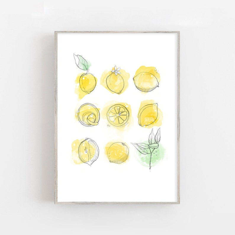 Watercolor Lemons Fine Art Print Kitchen Yellow Wall Art Etsy