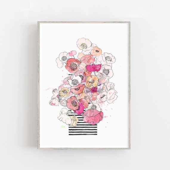 Watercolor poppy flower print, Iceland Poppies