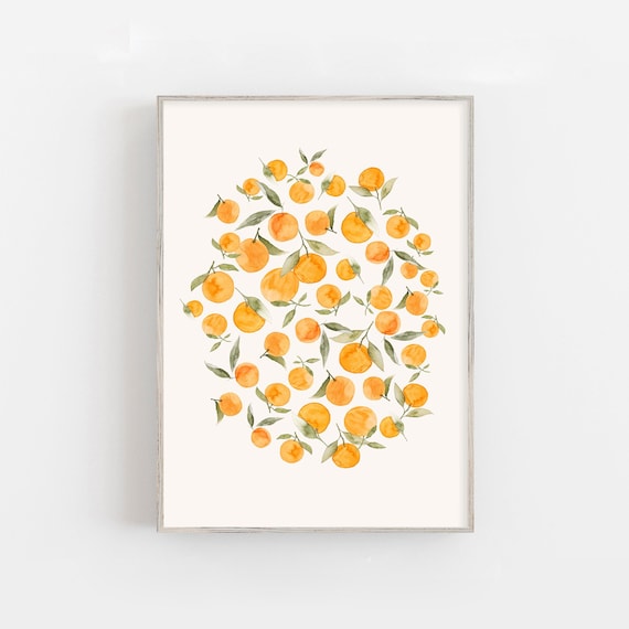 Watercolor oranges fine art print, fruits kitchen wall art print