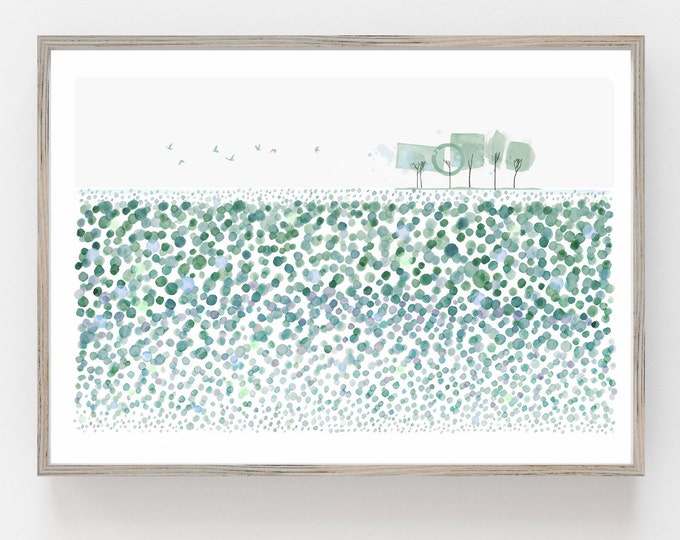 Modern Watercolor Landscape print, green print, abstract landscape print