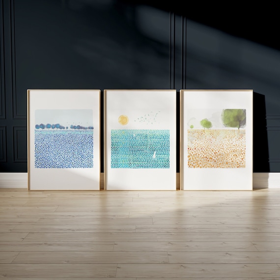 Set of 3 landscape prints, abstract watercolor landscape prints