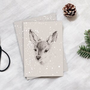 Weihnachtskarte Rehkitz 2-er Set, winter Postkarte, Weihnachten Klappkarte, Hygge Grußkarte