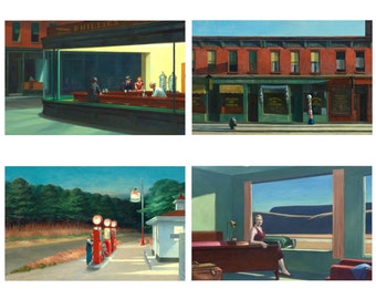 Edward  Hopper - Famous Paintings - Set of 4 Art Prints - 11x17
