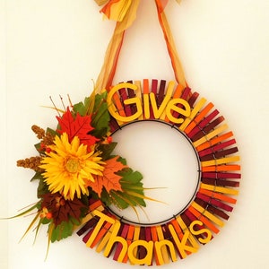 Thanksgiving Front Door Wreath, Give Thanks Front Door Wreath, Fall Wreath, Autumn Wreath, Give Thanks Clothespin Wreath, Seasonal Wreath