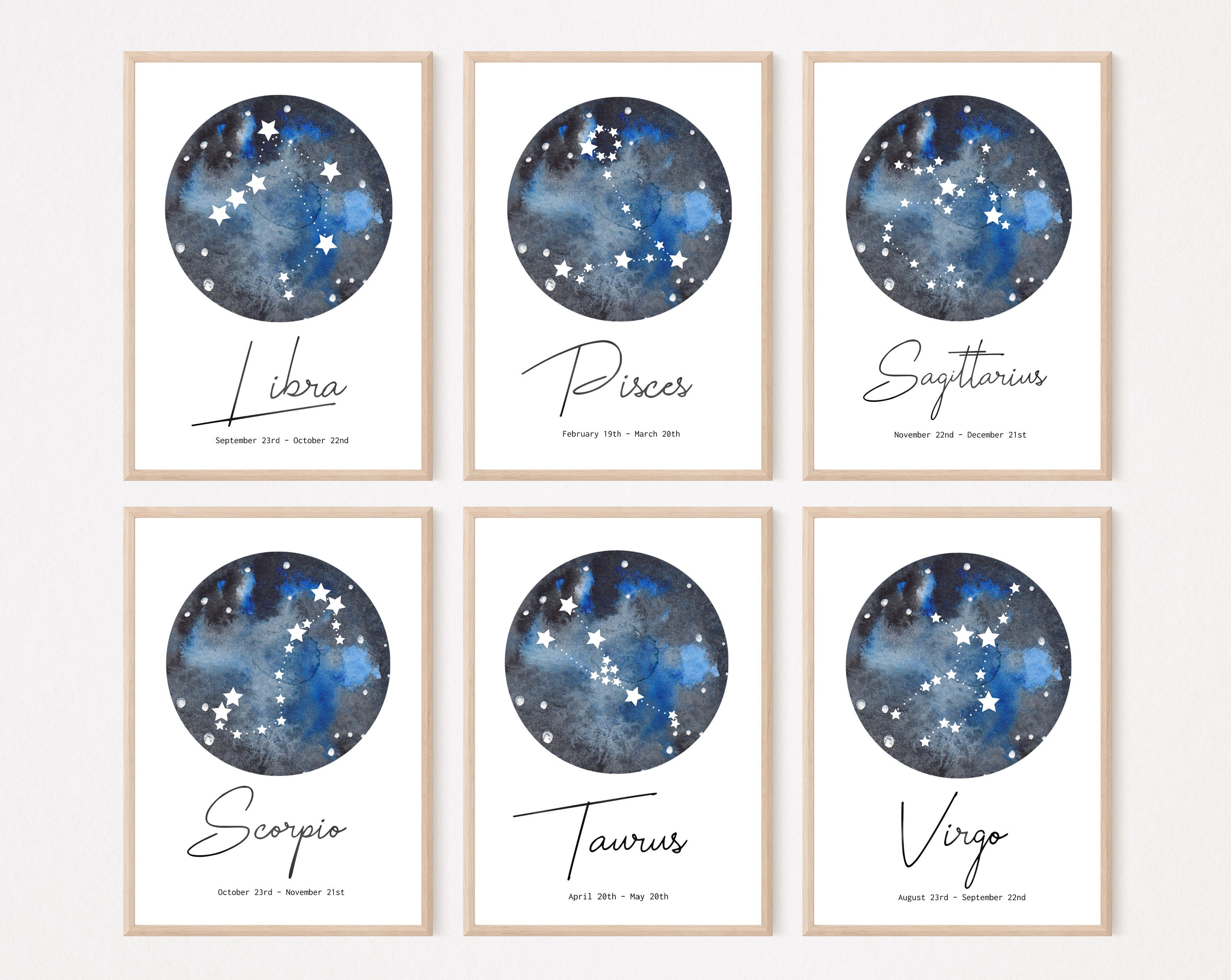 Star Sign Print Zodiac Wall Art Star Sign Wall Art Home Etsy