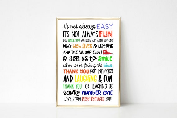 Personalised Teacher Poem Wall Art Print Teacher Gift Etsy