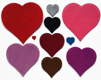 Felt Hearts, 10 Sizes Heart Die Cut Shapes for Sewing, Bunting and Other Crafts, Beautiful Colours Available