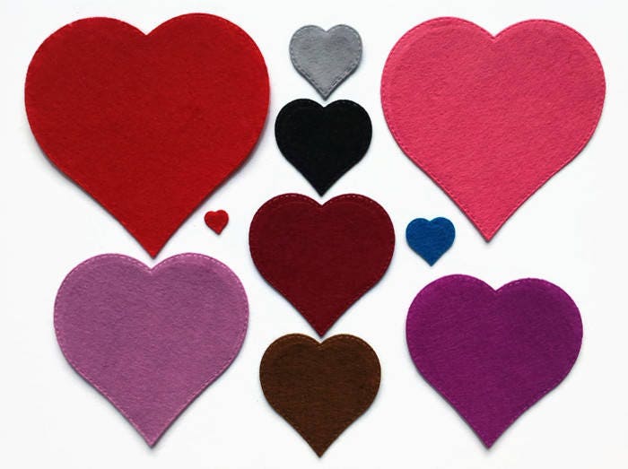 Felt Hearts - Large and Medium Wool Felt Hearts - 9cm Wet Felted Hearts -  6cm Felted Hearts - Felted Hearts - Felt Heart - Wool Felt Hearts