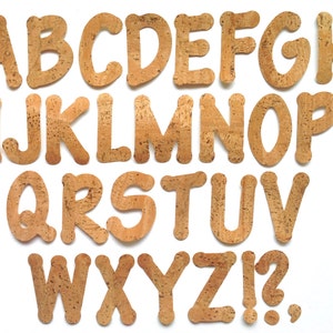 Alfabetstickers, alfabetlettersets, zelfklevende uitsnijdingen van kurk, uitsparingen voor hoofdletters, zelfklevende kurkapplique, stickerletters