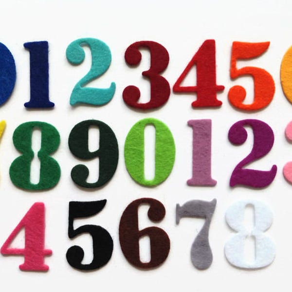 Felt Numbers Die Cut, Felt Cut Outs for Crafting & Sewing, Felt Shapes, 1" Tall Pack of 0-9 Numbers in a Choice of Colours