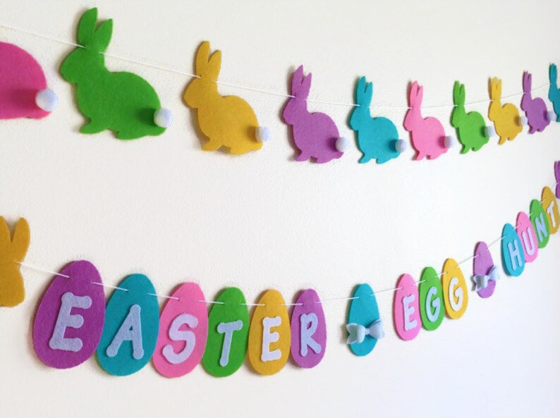Easter Bunny Rabbit Garland Decoration, Easter Felt Banner, Handmade ...