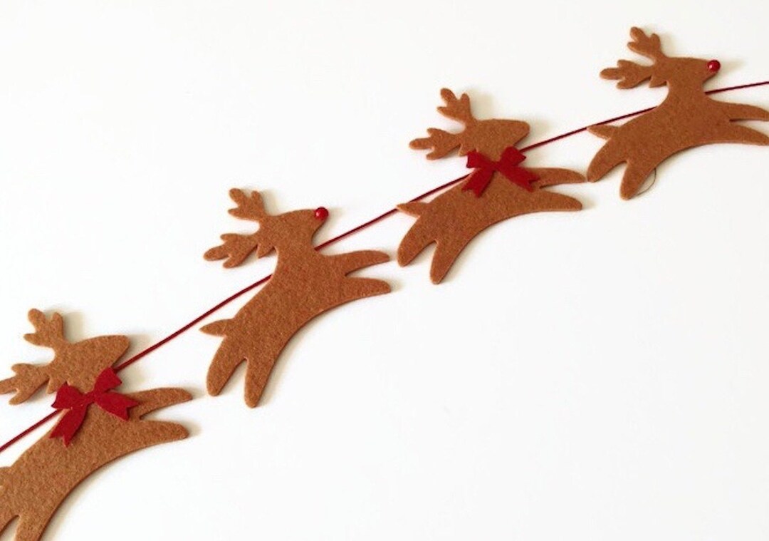 Handmade Reindeer Christmas Garland and Bunting Hand Felted Wool - 6' Arcadia Home