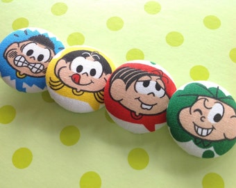 Vintage Cartoon Buttons, Monica's Gang, Large Fabric Covered Buttons, Size 38mm, Set of 4