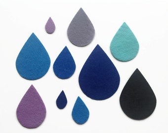 Felt Drops, 50 Felt Drop Die Cuts, Applique Drops for Sewing and Craft Projects, Different Sizes and Colours Available, Pack of 50