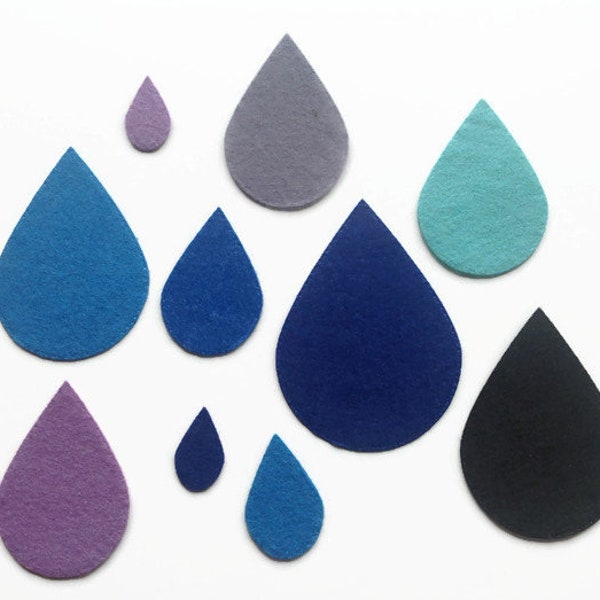 Felt Drops, 50 Felt Drop Die Cuts, Applique Drops for Sewing and Craft Projects, Different Sizes and Colours Available, Pack of 50