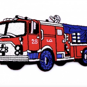 Iron On Fire Truck Patch, Large Embroidered Appliqué