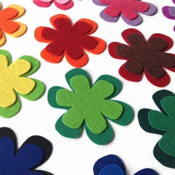 Felt Flowers Die Cuts, Applique Flower Shapes for Sewing, Quiet Books, Decorations & Kids Felt Crafts in Vibrant Colors