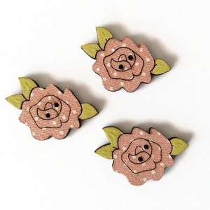 Pink Rose Buttons, Flower Embellishments, Floral Buttons, Pack of 3