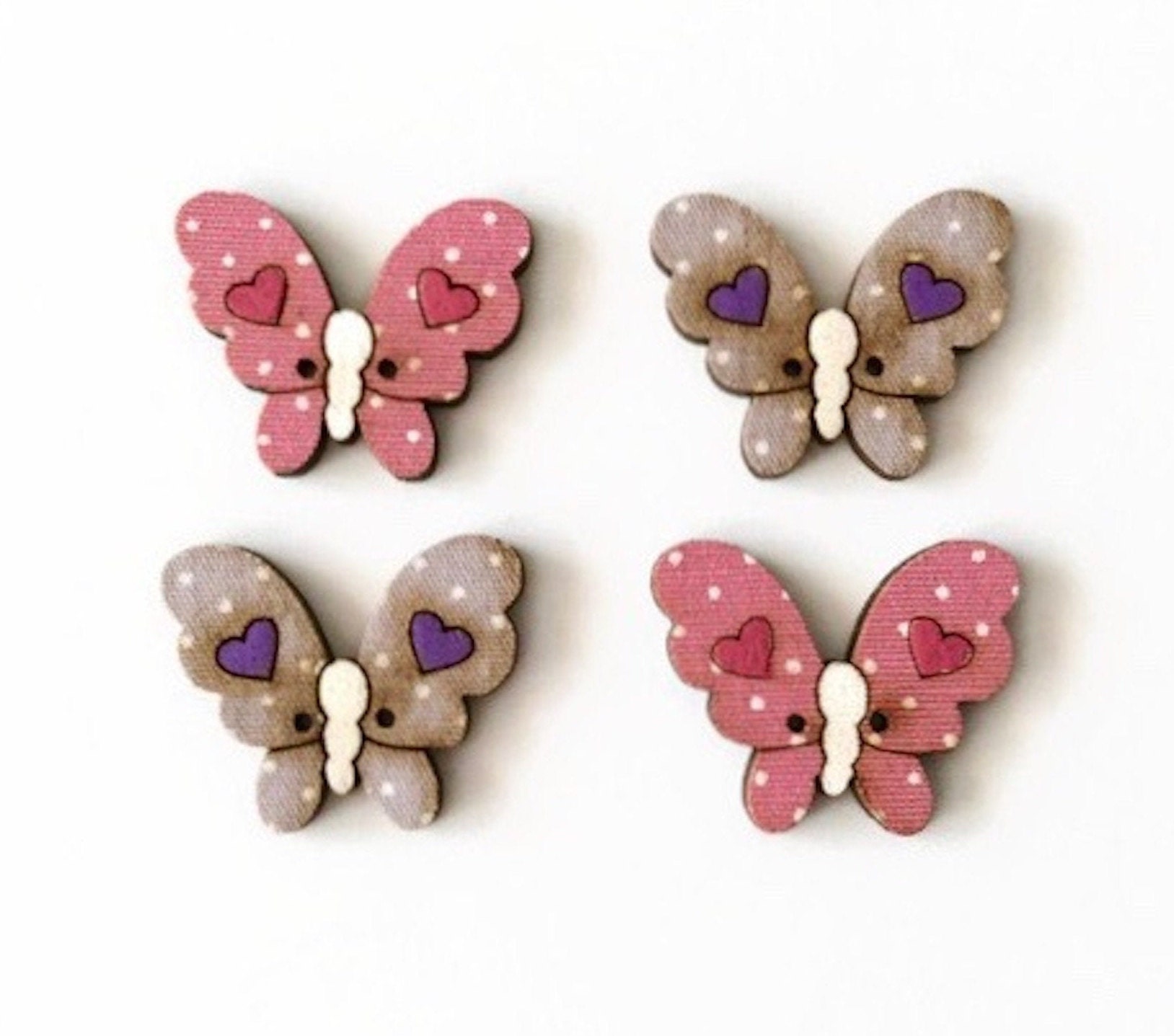 Botones de madera de mariposa, botones decorativos, botones artesanales lindos, conjunto de 4