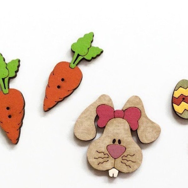 Easter Bunny Buttons, Easter Decorations, Cute Wood Buttons, Set of 5