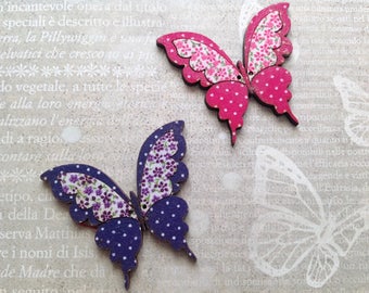 Botones de mariposa grandes, botones decorativos, botones de madera MDF recubiertos de tela, botones de artesanía lindos, conjunto de 2