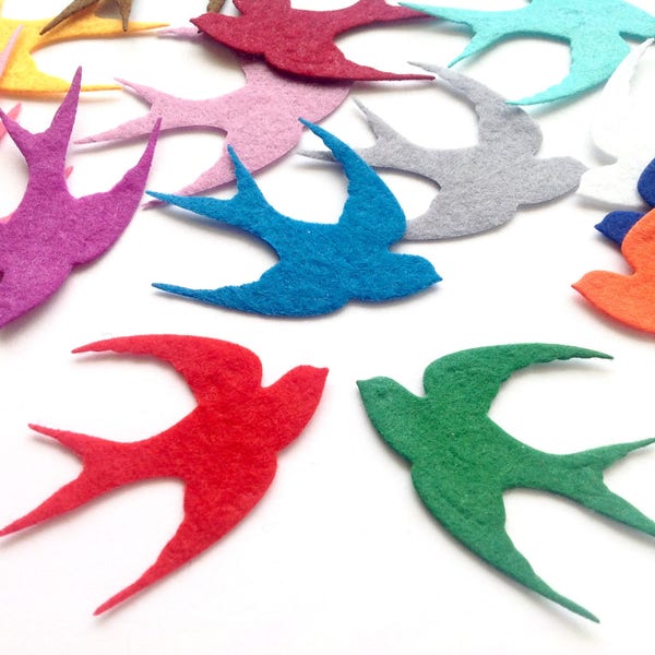 Felt Bird Die Cuts, Applique d’oiseaux pour les projets de couture et d’artisanat, Pack de 10